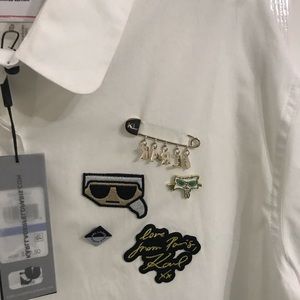 Karl Lagerfeld XL white button down shirt with collectible pins.